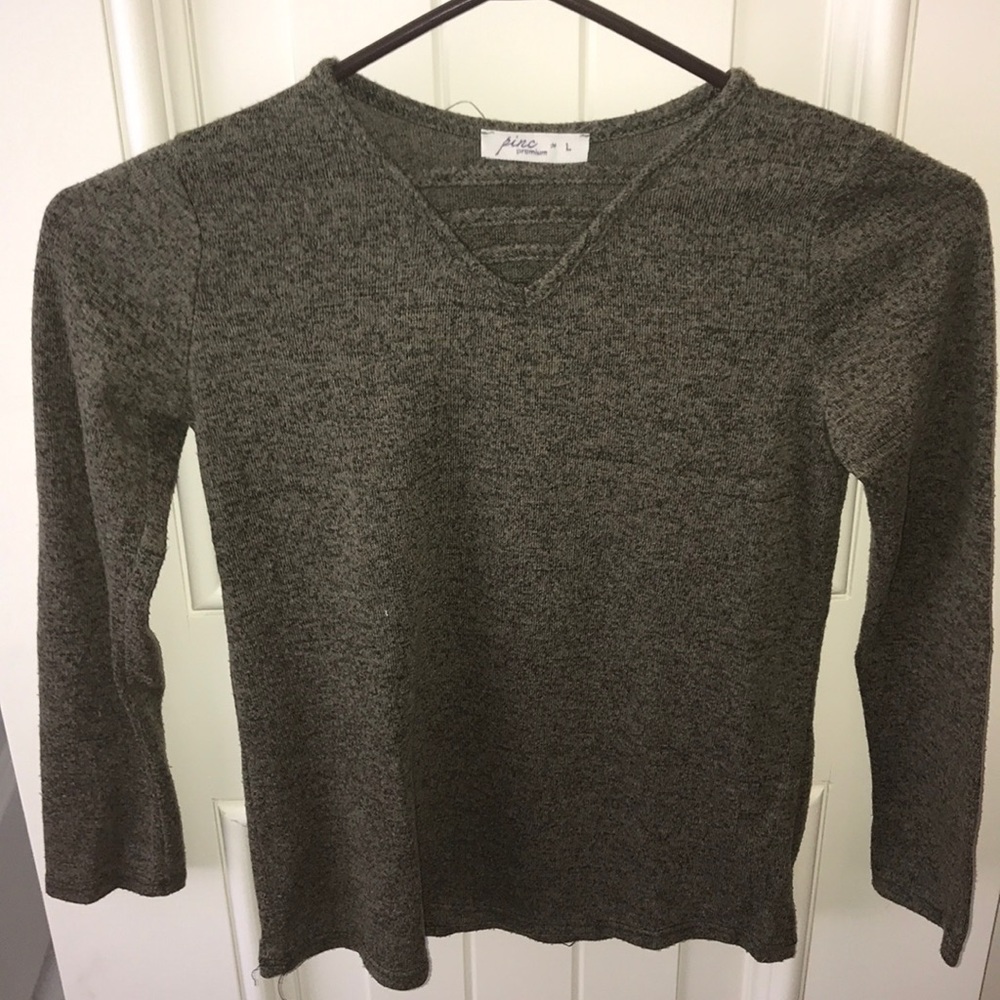 Khaki long sleeve with v-neck detailing